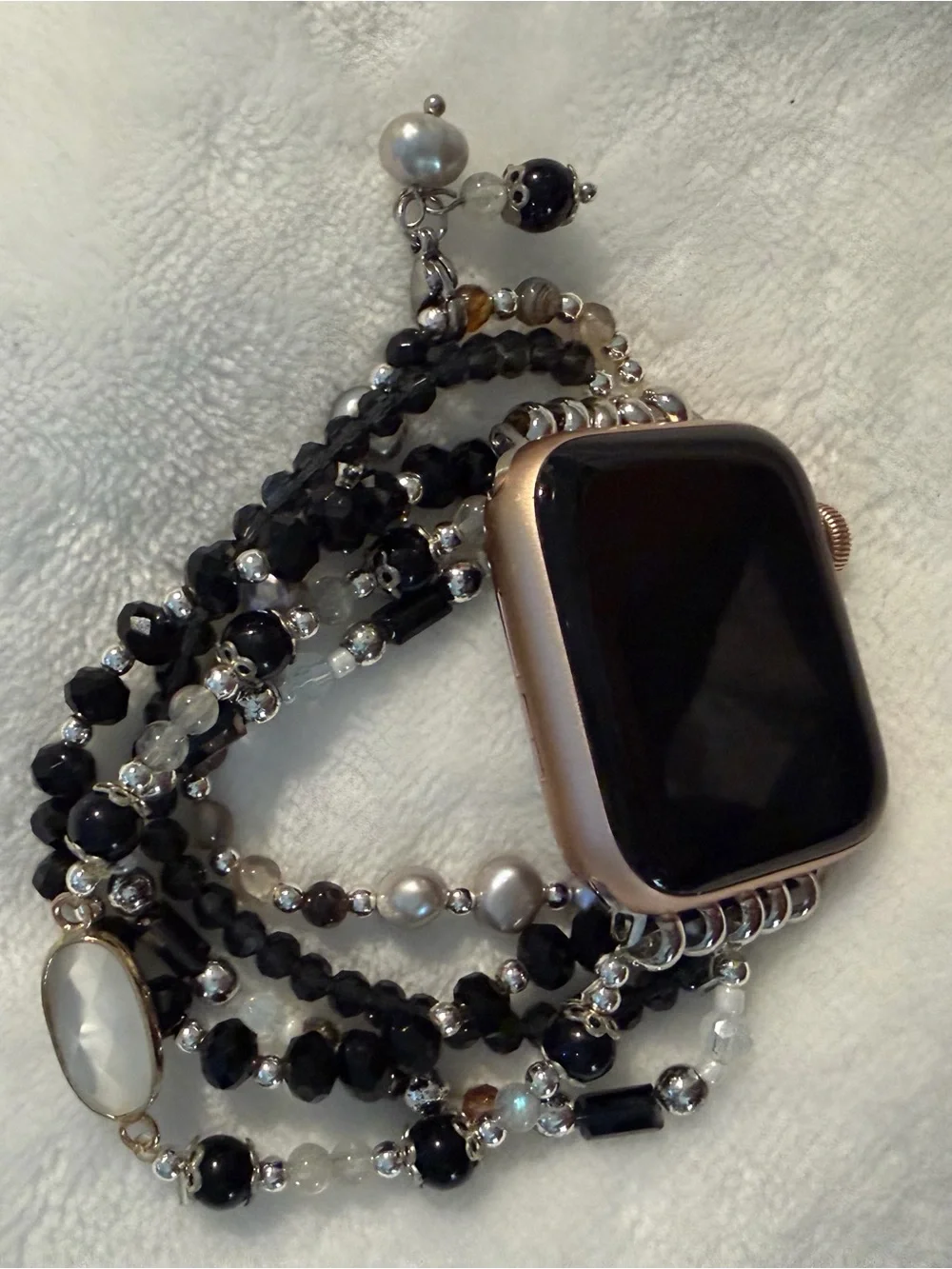 Cape Diablo Beaded Multi-Strand Watch Band - Black & Pearl